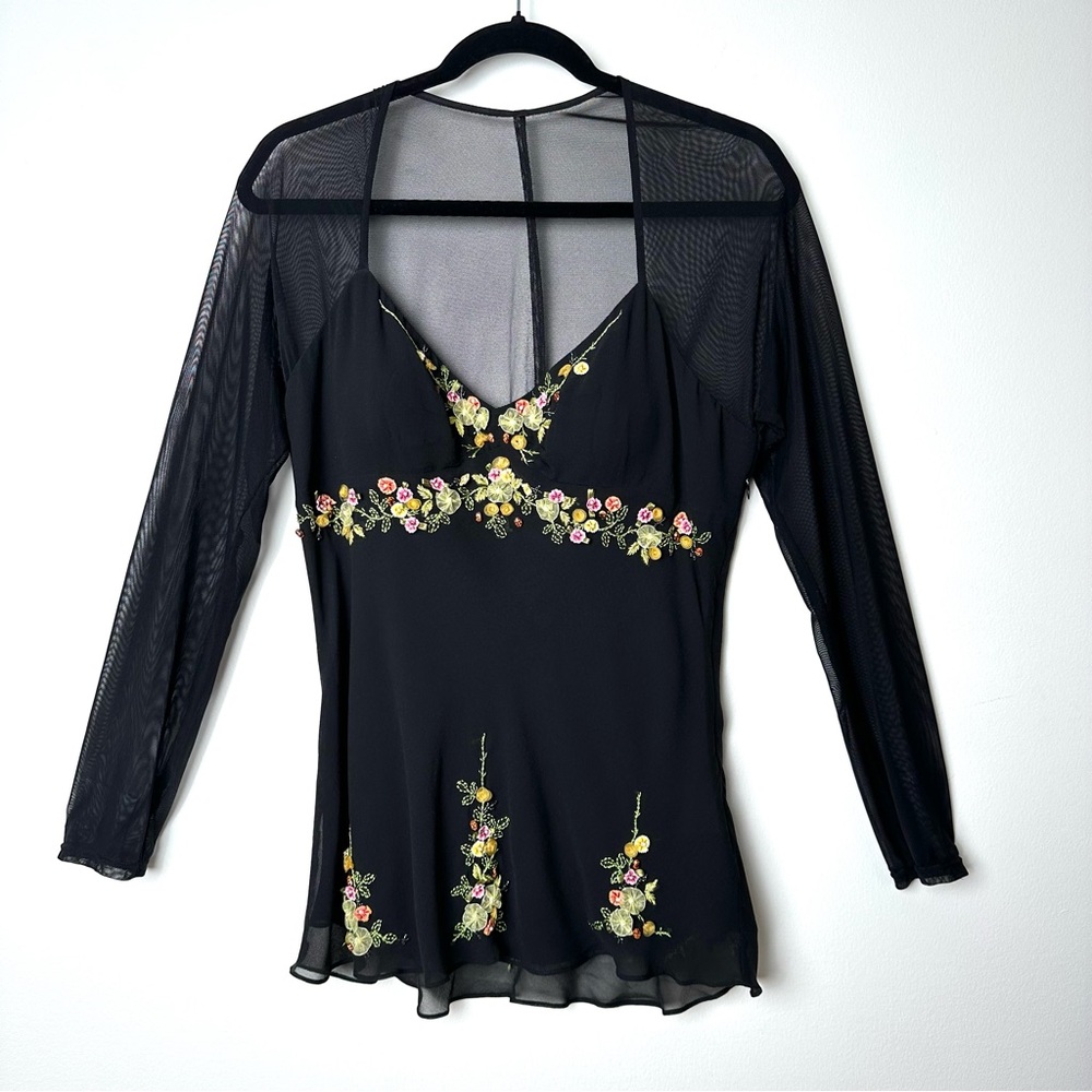 Floral Embroidered Black Blouse